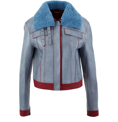 Shop Sies Marjan Gabbie Leather Jacket In Light Blue/dark Red