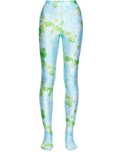 Shop Balenciaga Dynasty Floral Print Leggings In Blue Green