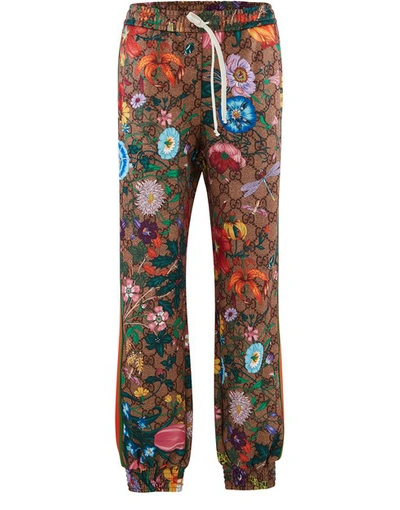 Shop Gucci Printed Jersey Trousers In Vint Camel/brown/mc