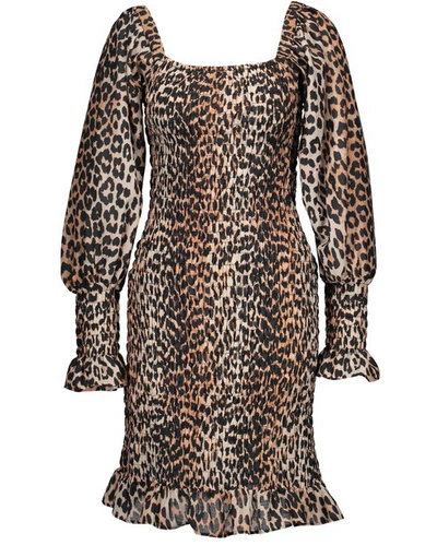 Shop Ganni Short Leopard-print Dress