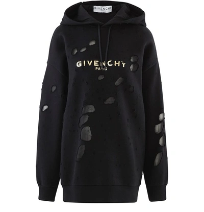 Shop Givenchy Destroy Hooded Sweatshirt In Black Gold