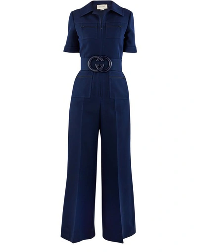 Shop Gucci Wool And Silk Jumpsuit In Blue
