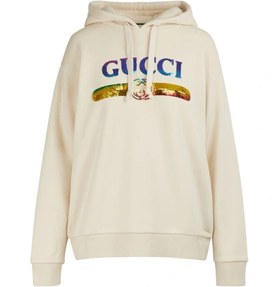 Shop Gucci Sequined Logo Sweatshirt In Natural