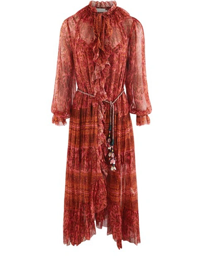 Shop Zimmermann Long Edie Silk Dress In Peach Block Paisley