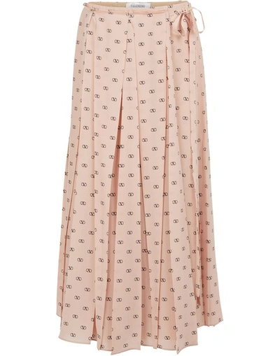 Shop Valentino Long Pleated Skirt In Antique Rose/nero