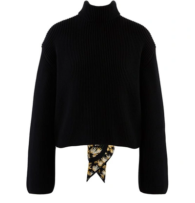 Shop Loewe Daisy Cotton Top With Silk Collar In Black
