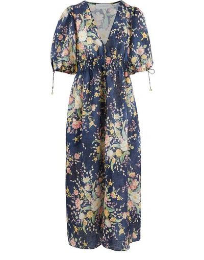 Shop Zimmermann Long Zinnia Dress In Cobalt Floral