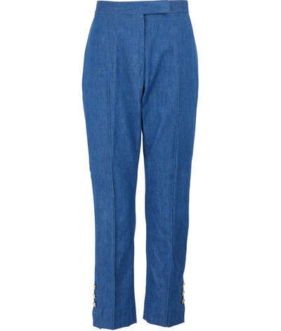 Shop Thom Browne Denim Trousers In Light Blue