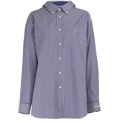 Shop Balenciaga Swing Striped Shirt In Navy/white