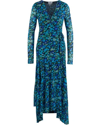 Shop Ganni Mesh Wrap Dress In Azure Blue