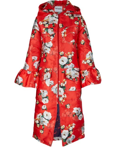 Shop Thebe Magugu Floral Winter Coat In Red