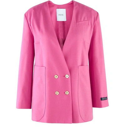 Shop Patou Collarless Double-breasted Jacket In Rasberry