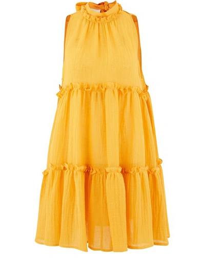 Shop Lisa Marie Fernandez Erica Linen Mini Dress In Saffron Gauze2019sp173 Sg