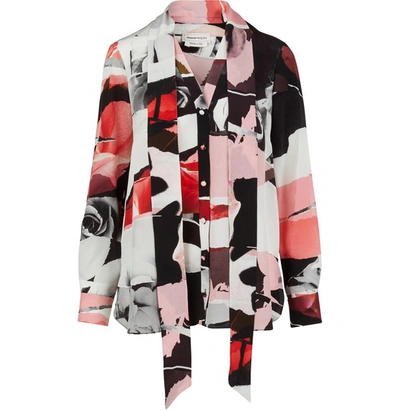 Shop Alexander Mcqueen Silk Shirt In 5010 - Pink Ivory Black