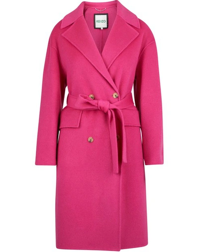 Shop Kenzo Cocoon Belted Coat In Rose Begonia