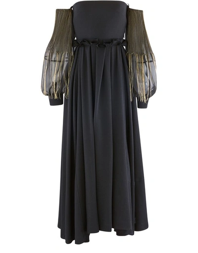 Shop Loewe Off Shoulder Long Dress In Black