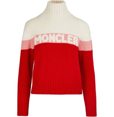 Shop Moncler Wool And Cashmere Jumper In Pink Red