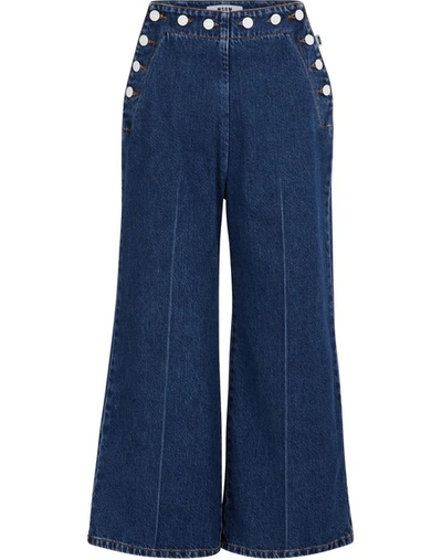 Shop Msgm Cropped Jeans In Blue Washed