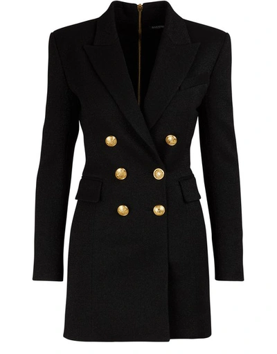 Shop Balmain Wool Jacket Dress In Noir