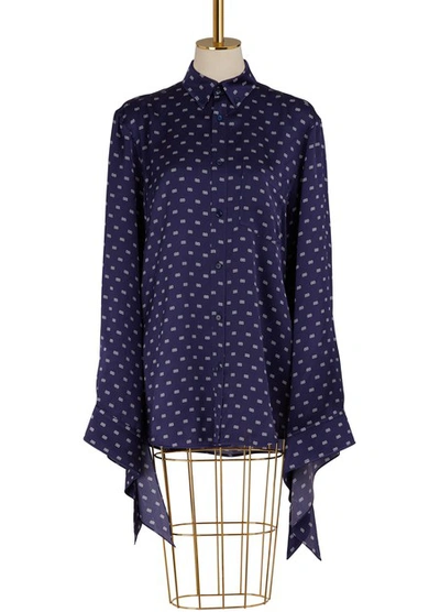 Shop Balenciaga Oversize Shirt With Knotted Cuffs In Navy
