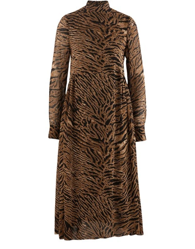 Shop Ganni Long Printed Dress In Tiger