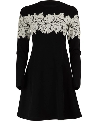 Shop Valentino Long Sleeved Dress In Black Ivory
