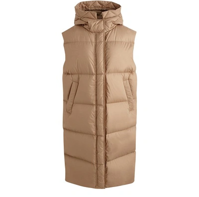 Shop Moncler Comoe Long Down Jacket In Beige