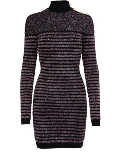 Shop Balmain Short Stripy Dress In Eah Noir-multico