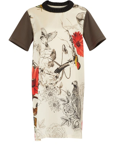 Shop Moncler Silk Dress In Ivory Multi