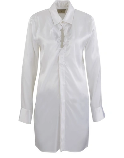 Shop Bottega Veneta Polished Satin Shirt In Bianco Ottico