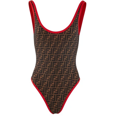 Shop Fendi Rama Swimsuit In Baroque Tobacco