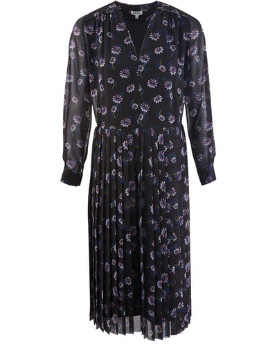 Shop Kenzo Pleated Midi-dress In Black Passion Flower Print