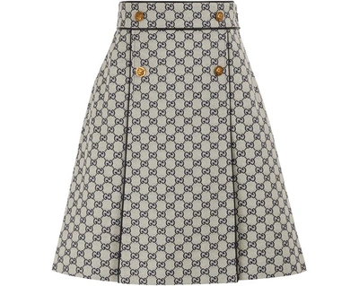 Shop Gucci Gg Canvas A-line Skirt In Ivory/blue