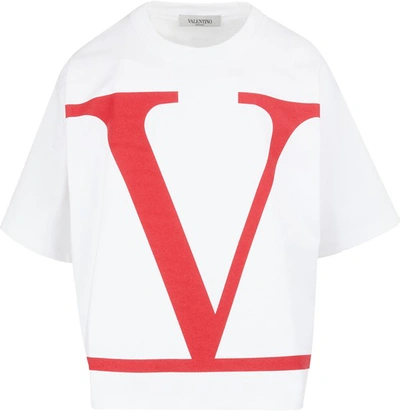 Shop Valentino Wide Sleeves T-shirt In Bianco Rosso
