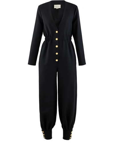 Shop Gucci Wool And Silk Jumpsuit In Black