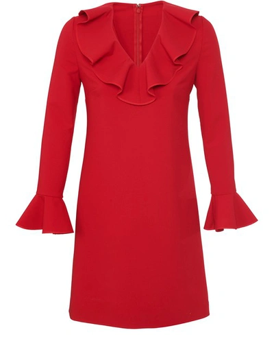 Shop Valentino V-neck Dress With Ruffles In Rosso