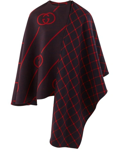 Shop Gucci Gg Wool Cape In Bluered