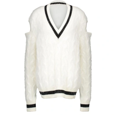 Shop Balmain Wool And Angora Jumper In Gab Blanc/noir