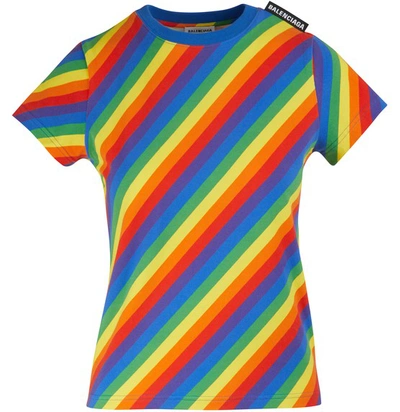 Shop Balenciaga Striped Jersey T-shirt In 5959