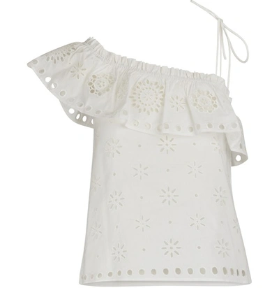 Shop Red Valentino Embroidered Cotton Top In Latte