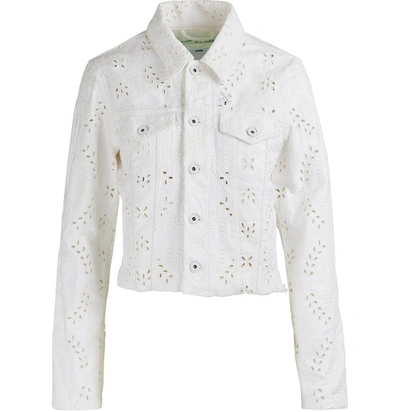 Shop Off-white Embroidered Denim Jacket In White