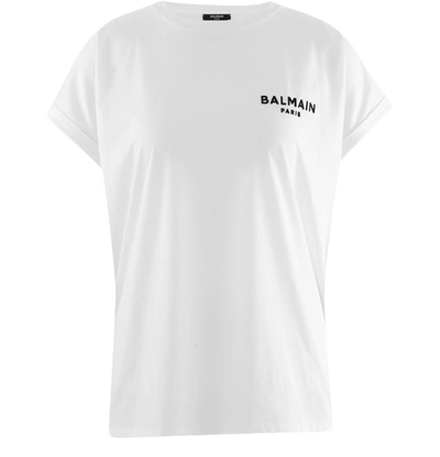 Shop Balmain Logo T-shirt In Gab Blanc Noir