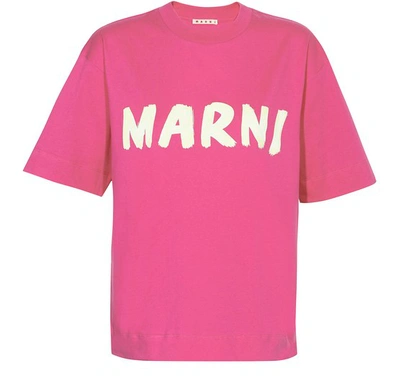 Shop Marni Logo T-shirt In Starlight Pink