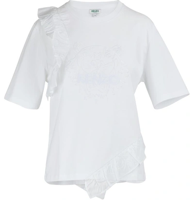 Shop Kenzo Tiger Ruffled T-shirt In White