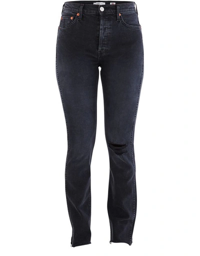 Shop Re/done Double Needle Long Jeans In Destroyed Black