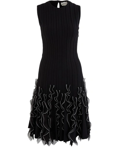 Shop Alexander Mcqueen Ruffle Dress In Black Ivory