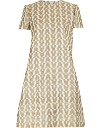 Shop Valentino V Print Short Dress In White/gold