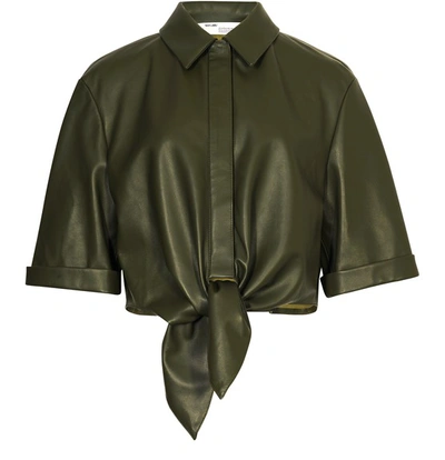 Shop Off-white Leather Shirt In Military Green