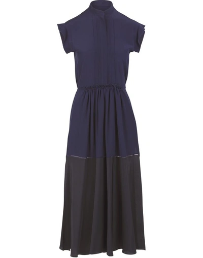Shop Chloé Long Silk Dress In Blue - Black 1