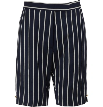 Shop Thom Browne Striped Wool Shorts In Navy